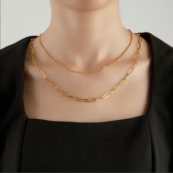 18K gold plated stainless steel paperclip chain necklace 20 inches - Picture 2 of 4